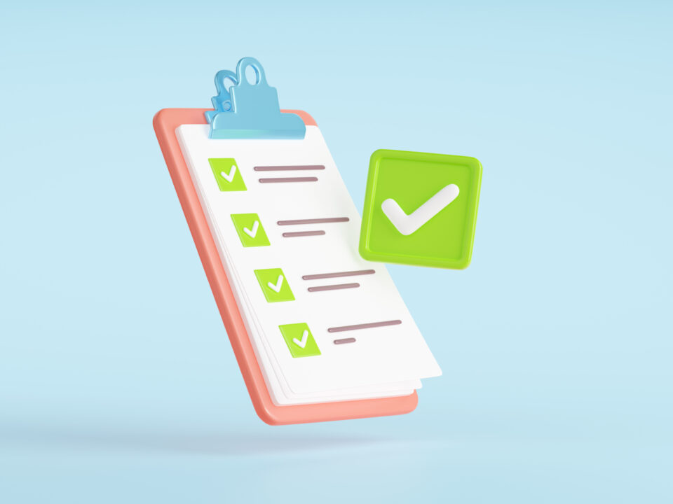 3d clipboard with todo checklist paper, green tick