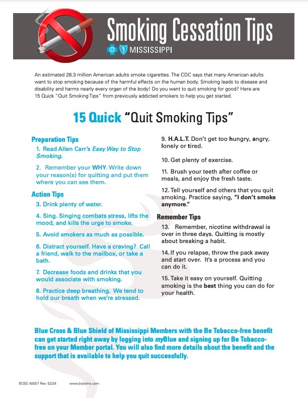 Smoking Cessation Tips Handout Featured Image